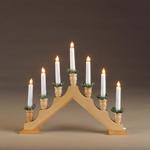 Helllum weihnachtlicher Schwibbogen, 39,5 x 35 cm, Lichterbogen mit Stromanschluss und Schalter, 7 Filament-Kerzen (+2 Ersatz), festliche Fensterdekoration für innen152562