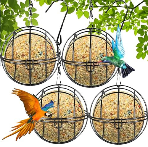 4 Stück Meisenknödelhalter, Futterspender Vögel, tall Vogelfutterspender zum Aufhängen, Futterspender Vögel, Vogelfutterstation mit Klappdeckel, Vogelfutterstation Futterspender für Wildvögel Garten