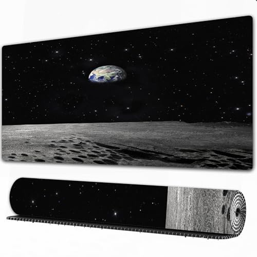 FEHWI Mauspad 75×40 cm Verlängertes großes Mauspad Schreibtischauflage,Erde, Planet Erde vom Mond aus gesehen Weltraum Milchstraße Tr,genähte Kanten Gaming Mauspad,rutschfeste Gummibasis