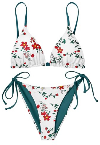 Nadeer Femme Maillots de Bain Deux Pièces Sexy Bikini Imprimé Floral Swimwear Triangle Halter Top et de Plage Taille Basse Bas de Bikini