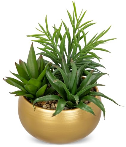 Briful Kunstpflanze Sukkulenten Künstliche Zimmerpflanze Sukkulentenarrangement Dekorative Tischdeko Deko Wohnzimmer Sukkulente im Zementtopf für Badezimmer Schreibtisch Sideboard Höhe 16cm (Type #7)