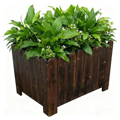 zeng Jardinière en Bois Massif, Jardinière surélevée en Bois pour l'extérieur 60 cm L x 42 cm l x 45 cm H, Bac à Fleurs Surélevé, Brun Carbonisé