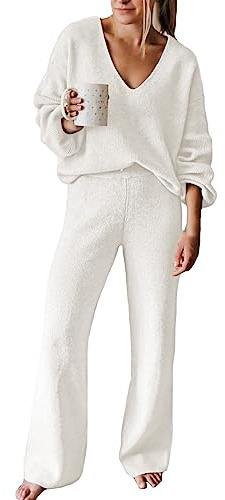 Pink Queen Set pigiama da donna a 2 pezzi, abbigliamento sportivo da casa, set da lounge casual, bianco, L