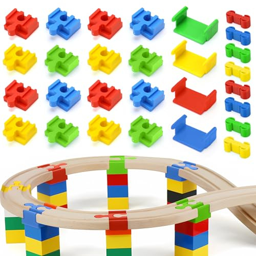 Holzeisenbahn Schienen Adapter 28 Stück Schienenverbinder aus Kunststoff Holzschienen Verbinder Universell Passend Geeignet für Kinder im Alter Von 3-7