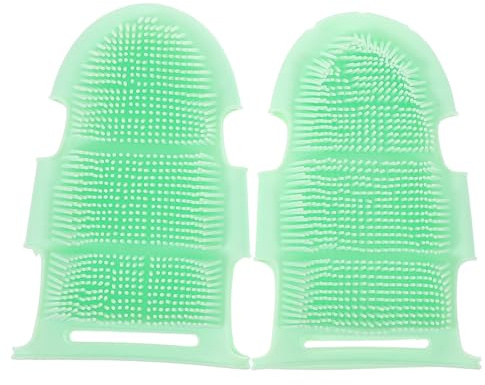 Guantes de Masaje de Silicona para Baño de Doble Cara 2piezas | Color Verde, Uso en Ducha Doméstica, un Lado Cerdas Densas y Otro Ranuras de Masaje