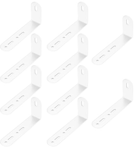 10 Pezzi Staffe Angolari Regolabile, Staffe a L per Legno, Staffa Angolare per Legno Mobili, 90 Gradi Squadretta di Giunzione con 3 Fori, per Supporto Angolo di Fissaggio,Bianco,111x52x25 mm