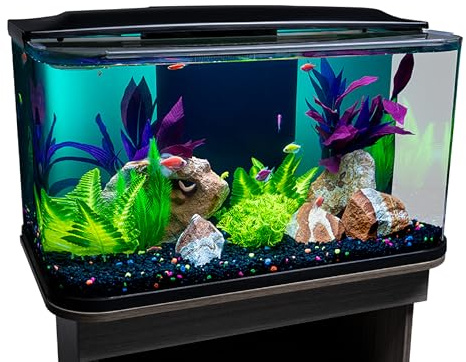 GloFish Glass Aquarium Kit, 20 Gallons, Includes Premium Blue, LED Light Stick & Integrated Filtration, Perfect for Beginners or Seasoned Hobbyists, Seamless, Curved Design