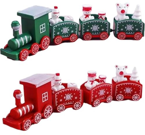 HAUZMLL 2 Stück Mini Weihnachtszug Ornament, Dekorative Weihnachten Dampflok Xmas Decor, Festliche Szene Ornament Weihnachten Ornament Set, Xmas Train Dekoration Rot Grün