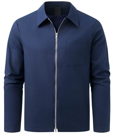 Allthemen Linnejacka Herr Casual Lätt Jackor Dragkedja Sport Transitory Revers Blazer Vår, Marinblå, S