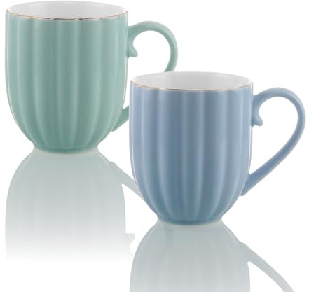 ANZHAN Coffee Cups 350ml with Handle Set of 2, White Ceramic China Mugs for Espresso Tea Macchiato Cappuccino Smoothie Matcha Milk Latte Juice, Tea Mug for Homes cafes Offices (350, Pumpkin)
