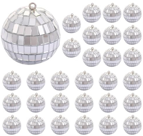 Palline da discoteca, Palla da discoteca a specchio da 30 pezzi, Mini palla sospesa da 1, 2 pollici di diametro, Ornamenti per l'albero di Natale, Decorazione scenica per torte, Argento, Piccola