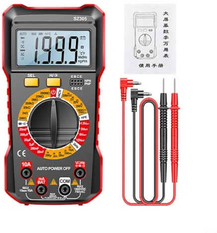 Digitales Multimeter SZ305 mit AC/DC-Spannungs- und Strommessung, berührungsloser Spannungserkennung, hintergrundbeleuchtetem Bildschirm, Datenspeicherung und Transistor-HFE-Test für elektrische