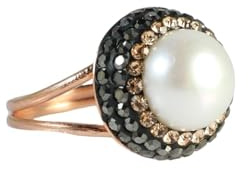TABOJS Verstellbarer, runder, weißer Perlenring aus Roségold-Sterlingsilber 925 mit kubischem Zirkonia