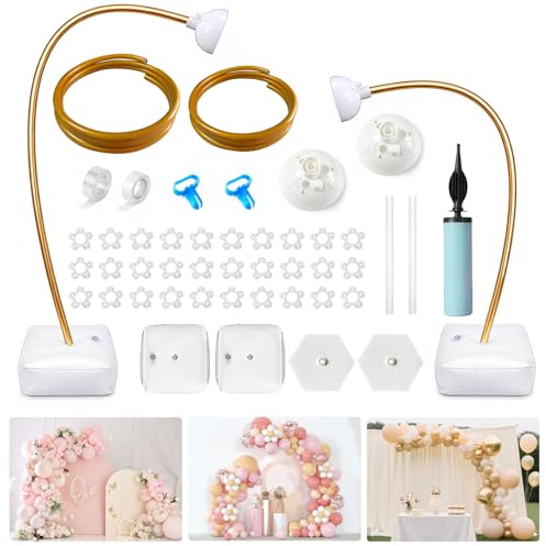 Kit di arco per palloncini riutilizzabile, 2,5 m e 1,5 m, struttura regolabile con piede, stabile supporto per palloncini, pieghevole, per matrimonio, compleanno (oro)