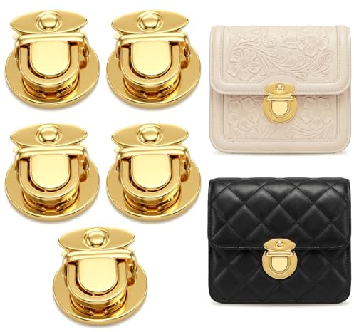 5Pcs Round Tuck Lock Clasp Purse Alloy Catch Purse Thumb Lock Duck Tongue Locks Snap Closure Hardware Clip for Handbag Case Purses Bag DIY Making