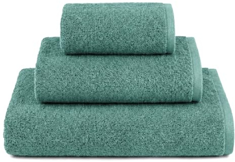 Ruggeri Set 3 Asciugamani Bagno in Cotone, con Telo + Viso + Ospite, Verde | Cotone Extra Morbido e Assorbente Telo Bagno 70x140 cm + Asciugamano Viso 50x100 cm + Asciugamano Ospite 40x50 cm