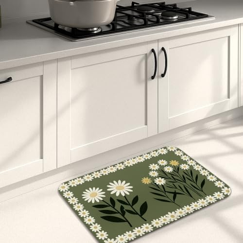 Küchenmatten mit Vintage-Blumenmuster, grünes Chrysanthemen-Muster, weiche Matten, federgepolstert, bequem, waschbar, Dekor-Teppiche für Küchenspüle, Waschküche, Badezimmer, 50,8 x 78,9 cm