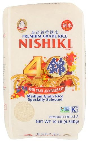 Nishiki Premium Medium Grain Rice 4.5kg - Authentic Japanese Sushi Rice | Premium grade california japonica rice. Fluffy sticky texture ideal for family dining bento boxes and homemade sushi