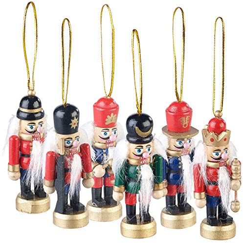 infactory Tannenbaum Schmuck: 6er-Set Holz-Weihnachtsbaum-Schmuck Nussknacker, handgefertigt, 8 cm (Weihnachtsbaumanhänger, Weihnachtsdekoration, Deko)