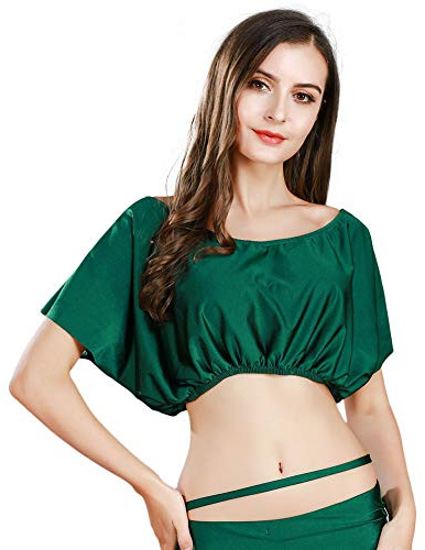 ROYAL SMEELA Bauchtanz Oberteil Damen Bauch tanzen Tops Bauchtanz Kostüm Tief v Rückenloses Oberteil Fledermaus Ärmel Tanzen Übung Kurz Top Übungs Kleidung Sexy Oberteil Bauchtanz trainingskleidung