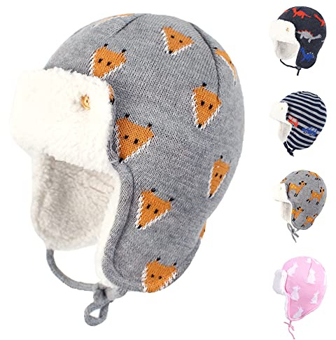 Gajaous Baby Jungen Mädchen Winter Tiere Ohrenschützer Mütze Kinder Kleinkind Dinosaurier Fuchs Muster Fleece Futter Warme Mütze