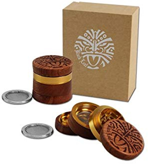 Black Leaf Grinder Maori Print 4-teilig Ø 60 mm | hochwertiger Aluminium/Holz Crusher mit Pollenkammer | Premium Grinder mit Diamantschliff