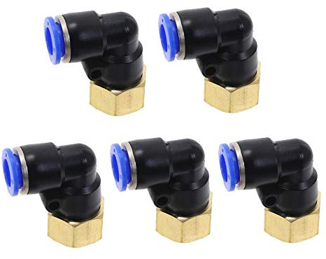 Vogueing Werkzeug Pneumatische Luftschlauchverschraubung Ellenbogen L-Typ Schnellverbinder Druckluft Zubehör Schlauchkupplung 360° Drehung Innengewinde Push-to-Connect Fittings (5 Stück)