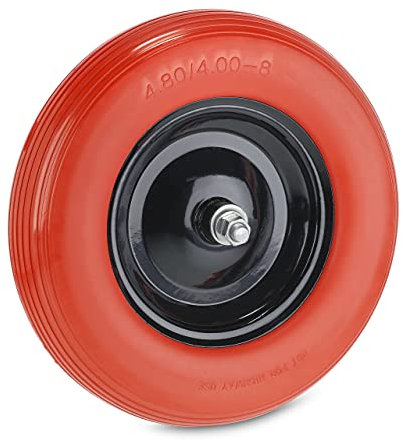 Relaxdays Ruote Carriola 4.80 4.00-8, Gomma Piena con Cerchione in Acciaio e ASSE, da Carrello, Fino 120 kg, Nero Rosso