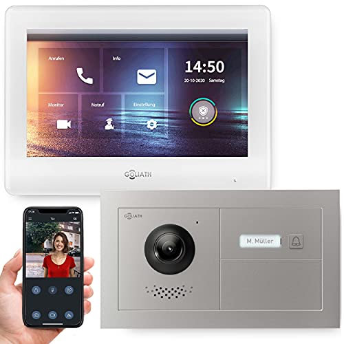 Goliath Hybrid | 2-Draht Bus | Full-HD Video Türsprechanlage | App | 1-Fam | 1 x Full-Touchscreen 7 | Horizontal Unterputz Türstation | + Blanko Modul | 180° Ultra-Weitwinkel | AV-BUS-562H