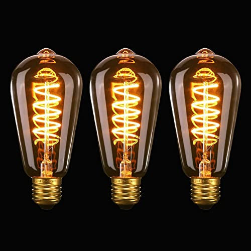 SageSunny Vintage Edison Ampoule E27 LED Dimmable Vis Ampoules ST64 4W 40W Équivalent Spirale Antique Rétro Style Ambre Verre Lampe Filament Lampe Écureuil Cage En Forme Décoratif Chaud 2200k 3 Pièce