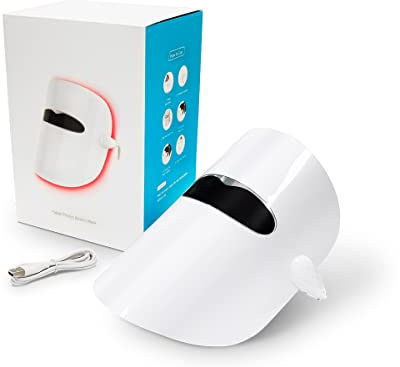 QUIRUMED Máscara LED facial luz azul, roja y naranja, 3 tipos de luz, Tecnología de fotones, Limpieza rostro, Elimina impurezas, Mejora aspecto de la piel, Método no invasivo