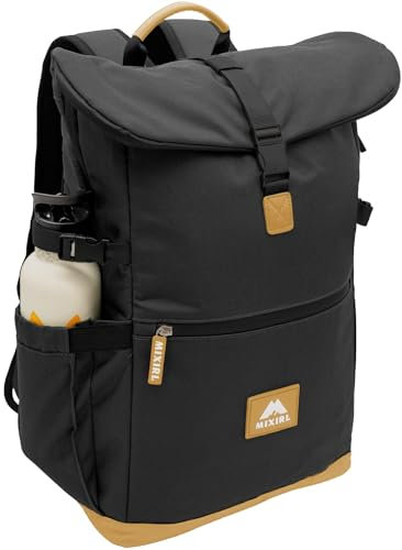 MIXIRL® Rolltop Rucksack Herren & Damen schwarz - Groß [30-35L] Arbeitsrucksack mit Laptopfach - Kühlfach & Thermo Sitzkissen | Anti-Diebstahl | für Arbeit Uni Reisen und Sport