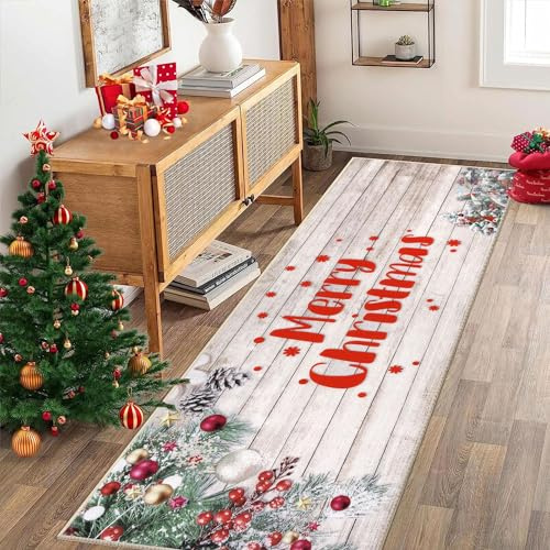 SHACOS Navidad Felpudo Pasillo Larga, 60x180cm Alfombra de Pasillo Cocina Antideslizante Alfombra Corredor Suave Alfombra Puerta Entrada Decorativa para Decoración Navideña Hogar