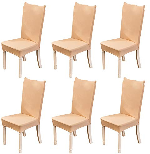 OKYUK Dining Chair Covers Set of 6, Stretch Dining Chair Protective Printed Slipcovers, Elastic Removable Washable Chair Protector Seat Covers for Dining Room Banquet Party Home Decor Yellow Colour
