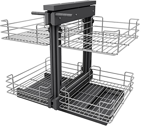 VADANIA Organizador extraíble para esquinas ciegas para armario de 900 mm, compatible con apertura izquierda y derecha, apertura mínima de 380 mm, cesta extraíble de 2 niveles, montaje inferior