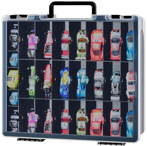 FULLCASE Organiser Aufbewahrungskoffer für Hot Wheels Die-Cast Fahrzeuge Geschenkset Spielzeugautos, Holder Behälter Tasche für Streichholzschachtel-Autos für Hotwheels Auto-48 Fächer-Schwarz(nur Box)