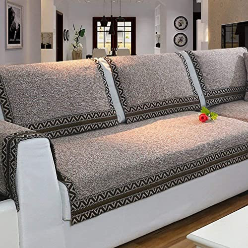 YWQJL Sofabezug Ecksofa,Dekor Retro Perim Sofa Decken Decoration,Non-Slip Couch Cover 3/2/1/4 Seater Plush Sofa Protector Anti-Slip Reversible Quilted Corner Slipcovers,brown-90x90cm