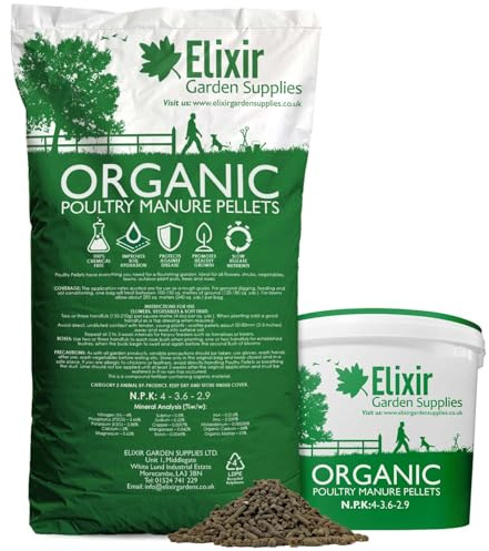 Elixir Gardens Poultry Chicken Manure Pellets For Garden Organic Farmyard Fertiliser Pelleted For Slow Release | Easy To Use No Mess | 2kg Bag | Treats up to 50sqm