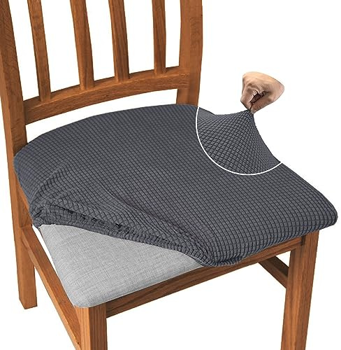 Granbest Jacquard Esszimmerstuhl Sitzbezüge Set von 6, High Stretch Esszimmerstuhl Slipcovers Anti-Staub Sitzschutz für Esszimmer, Küche (6er Set, Grau)