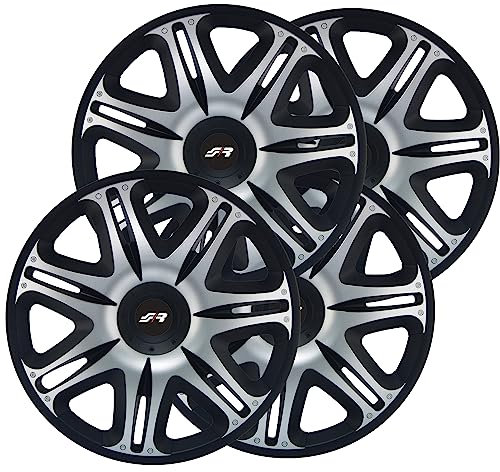 Simoni Racing NAS/15SB Set 4 Copricerchi universali Nascar Silver Black da 15 Pollici, Copriruota Auto Nero e Grigio Silver