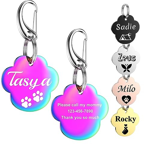 Hundemarke mit Gravur - GISUERY Hundemarke Personalisiert mit 48 Symbolen - Edelstahl und Doppelseitige Gravur - Adressanhänger Hund mit 5 Farboptionen und 2 Spaltringen (Pfote)