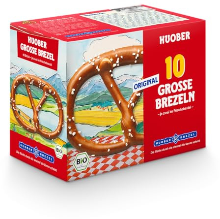 Huober Original Große Brezeln, BIO, 10 Packungen mit je 5 Doppelpacks (100 Brezeln), 2 kg