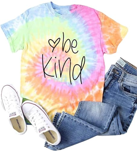 hohololo Bee Kind T-Shirt Tie Dye Shirt Women Funny Inspirational Tshirts (Multicolor-b,S)