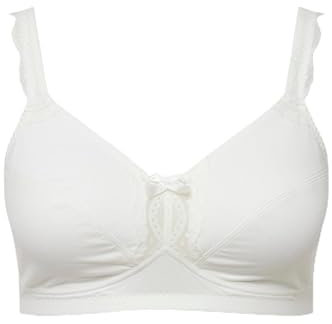 Ulla Popken Damen Soft-Bra, Wireless, Cotton & Lace BH, Schneeweiß, 105E
