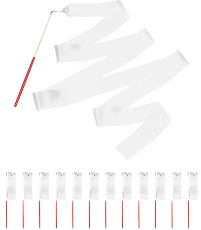 sourcing map 12 x weißes Tanzband, Gymnastikband, Drehbänder für Geburtstagsparty, Luftschlangen, Dekoration, 1,8 m, Zirkus, Karneval, Band mit Stäben