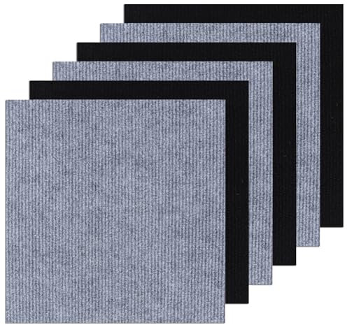 30 Pcs Self Adhesive Carpet Tiles, 30x30cm Peel and Stick Black & Grey Floor Tiles, 15+15 Pcs Non-Slip Carpet Squares for Office, Living Room, Bedroom Flooring