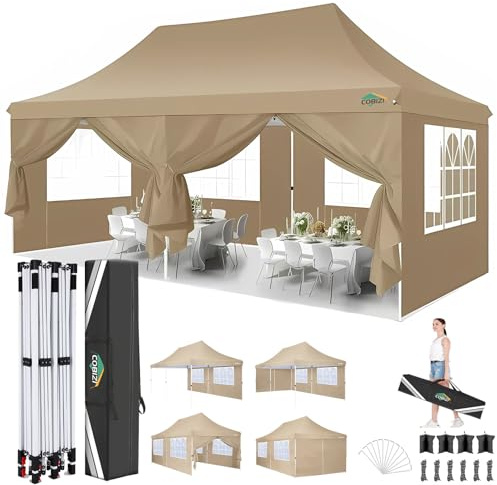 COBIZI Faltpavillon 3X6m Wasserdicht Stabil Pavillon 3x6m, Partyzelt Faltbar Anti-UV mit 6 Seitenwänden, Gartenpavillon Zelt für Hochzeiten, Freien, Garten