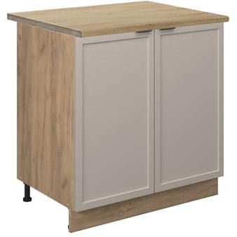 Vicco Küchenunterschrank Fame-Line, GrauBeige, 80 cm mit Regal, AP Eiche, zur Kombination mit weiteren Modulen der Fame-Line Serie