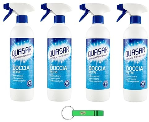 Quasar Doccia Vetri Lot de 4 nettoyants en spray idéal pour nettoyer le verre de douche 580 ml + porte-clés Beni Culinari