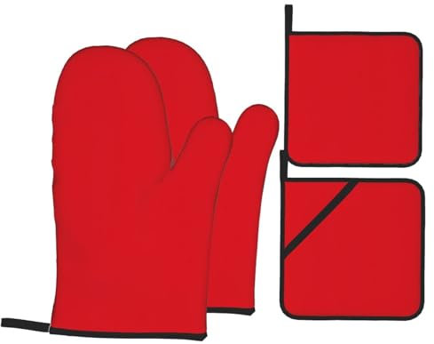 YYHWHJDE Set di 4 presine e presine da forno in tinta unita rossa: spessi e durevoli, anti-scottatura e termoisolanti